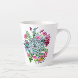 Caneca De Café Latte Succulents Echeveria Cactus Flowers
