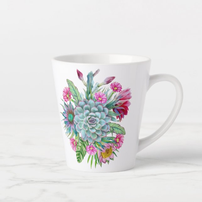 Caneca De Café Latte Succulents Echeveria Cactus Flowers (Direita)