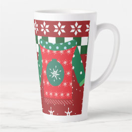 Caneca De Café Latte Suéter Feio Padrão de Floco de Neve Vermelho Verde