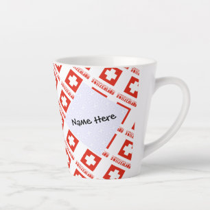 Caneca De Café Latte Suíça Bandeira Suíça Personalizada em Mosaico