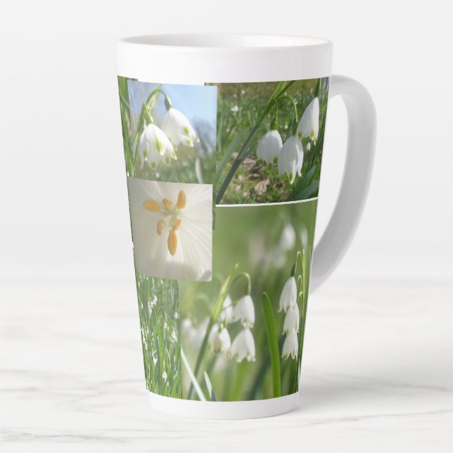 Caneca De Café Latte Summer Snowflakes Collage Latte Mug (Ângulo direito)