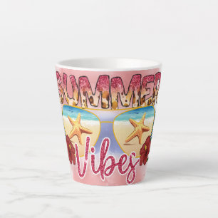 Caneca De Café Latte Summer Vibes   Design de óculos de sol da praia co