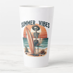 Caneca De Café Latte Summer Vibes Skeleton Surfer Sunset Beach Design