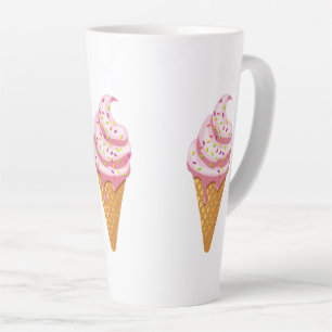 Caneca De Café Latte Sundae de morango em cone de waffle com cobertura