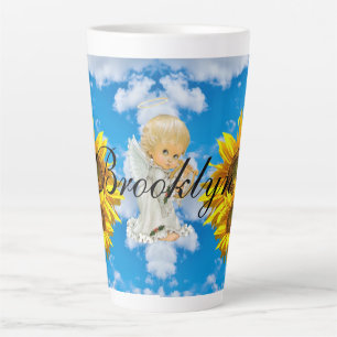 Caneca De Café Latte Sunflower Baby Angel Floral Sky Latg