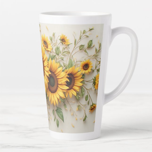 Caneca De Café Latte Sunflower Bouquet Botanical Art (Direita)