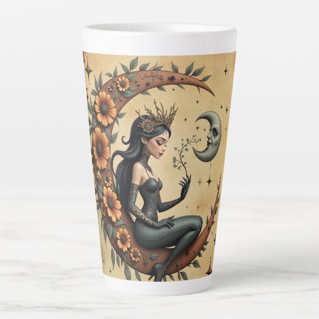 Caneca De Café Latte Sunflower Crescent Queen  (Frente)
