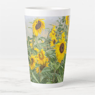 Caneca De Café Latte Sunflower Field Amarelo Verde Belo Floral