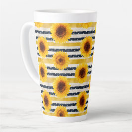 Caneca De Café Latte Sunflower Stripes Navy & Yellow 