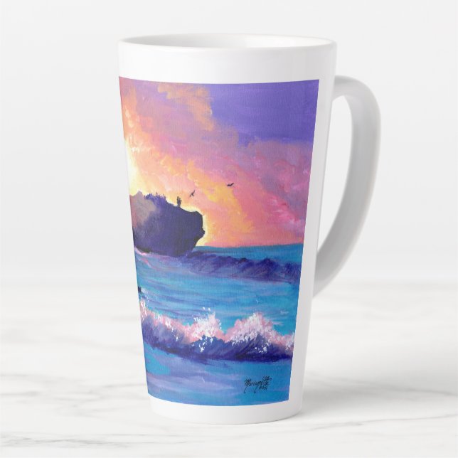 Caneca De Café Latte Sunrise na Praia de Naufrágio Latte Mug (Ângulo direito)