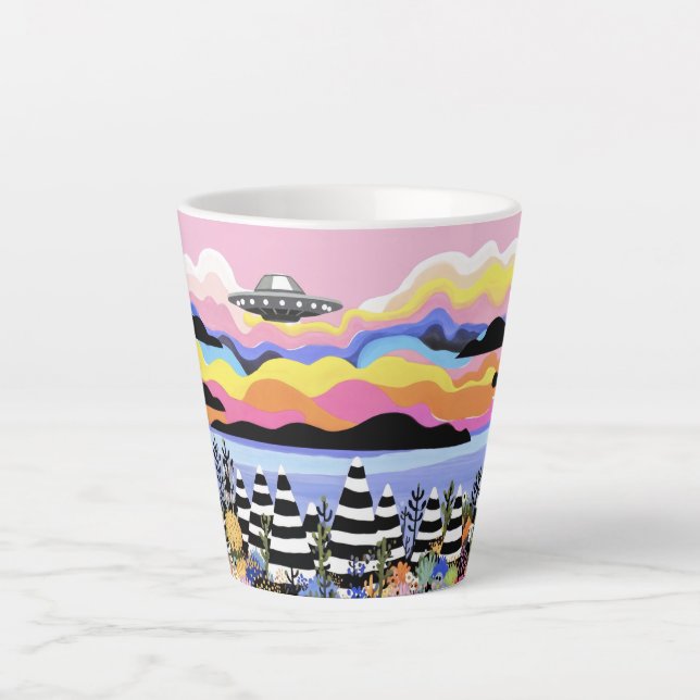 Caneca De Café Latte Sunrise with UFO (Frente)