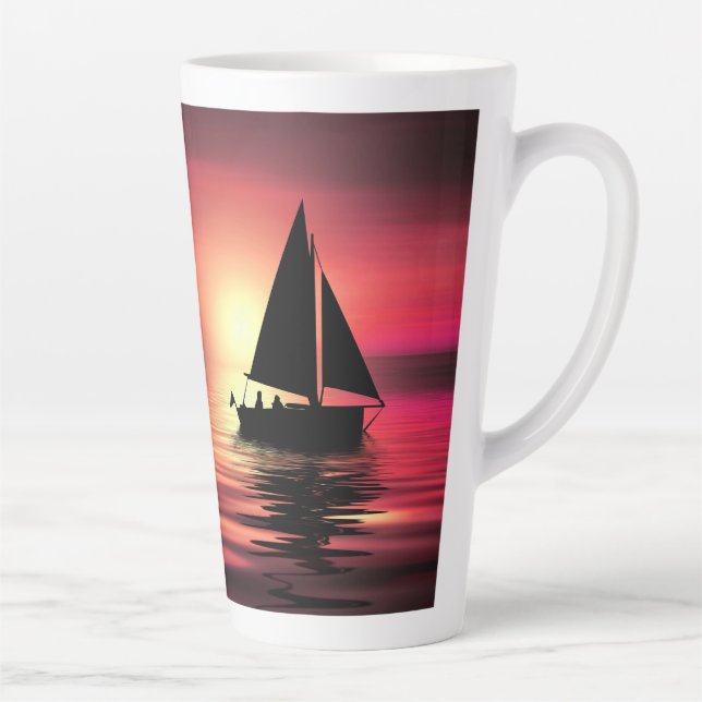 Caneca De Café Latte Sunset, Barco à vela no mar-39186 (Direita)