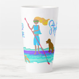 Caneca De Café Latte SUP Life Illustrated Girl n Dog