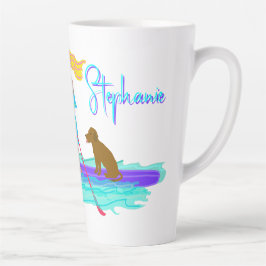 Caneca De Café Latte SUP Life Illustrated Girl n Dog