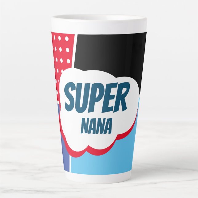 Caneca De Café Latte Super Nana Comic Cartoon com Roxo e Azul (Frente)