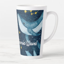 Caneca De Café Latte Surf de baleias Ondas Cósmicas Constelação Azul De