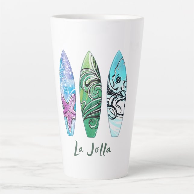 Caneca De Café Latte Surfboards La Jolla California (Frente)