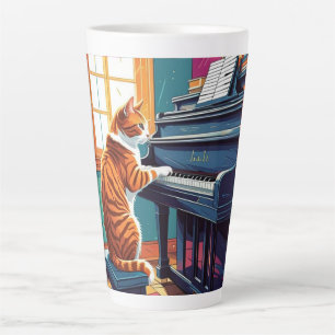 Caneca De Café Latte Tabby Cat Tocando o Piano