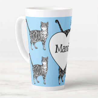 Caneca De Café Latte Tabby Cat Whimsical Light Blue Cats Girls