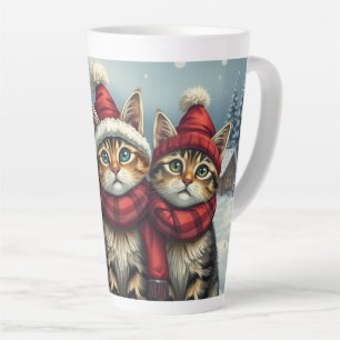 Caneca De Café Latte Tabby Cats no Pirife de inverno e Chapéu de invern