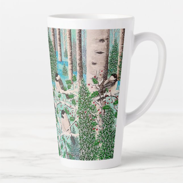 Caneca De Café Latte Taça de Chickadeter de Natal (Direita)