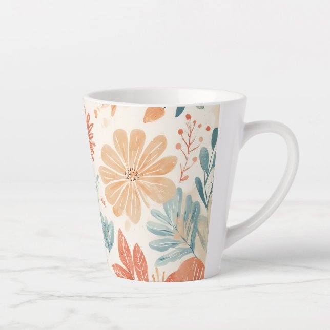 Caneca De Café Latte Taça Floral de Design Elegante (Direita)