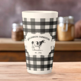 Caneca De Café Latte Tampão preto de Fazenda de Xadrez de búfalo