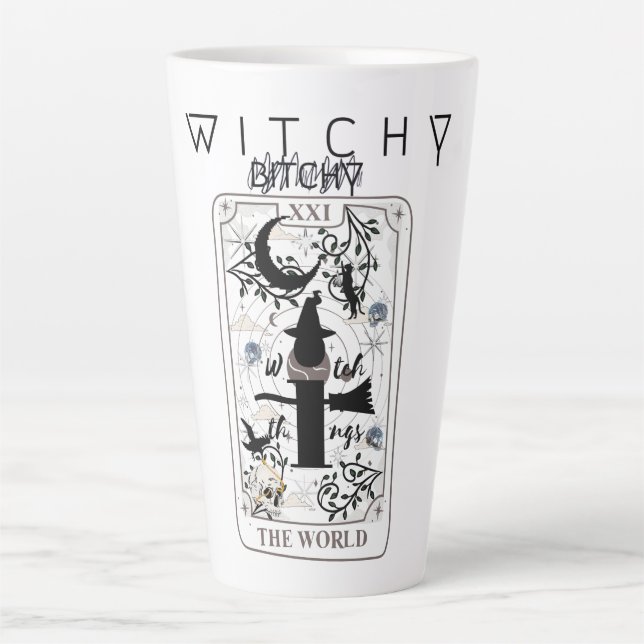 Caneca De Café Latte Tarotcard bruxa-bruxa-bruxa-bruxa-negra (Frente)