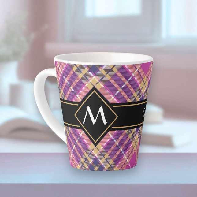 Caneca De Café Latte Tartan rosa, Dourado e azul (Criador carregado)