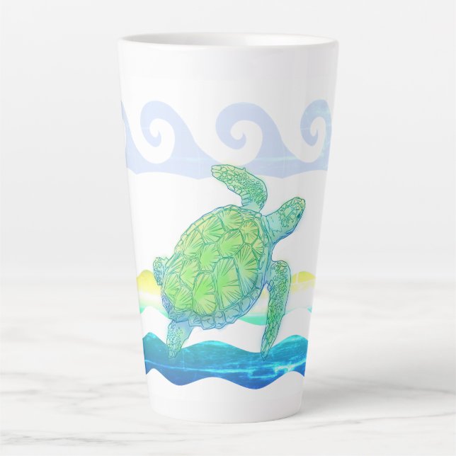 Caneca De Café Latte Tartaruga Azul e Verde (Frente)