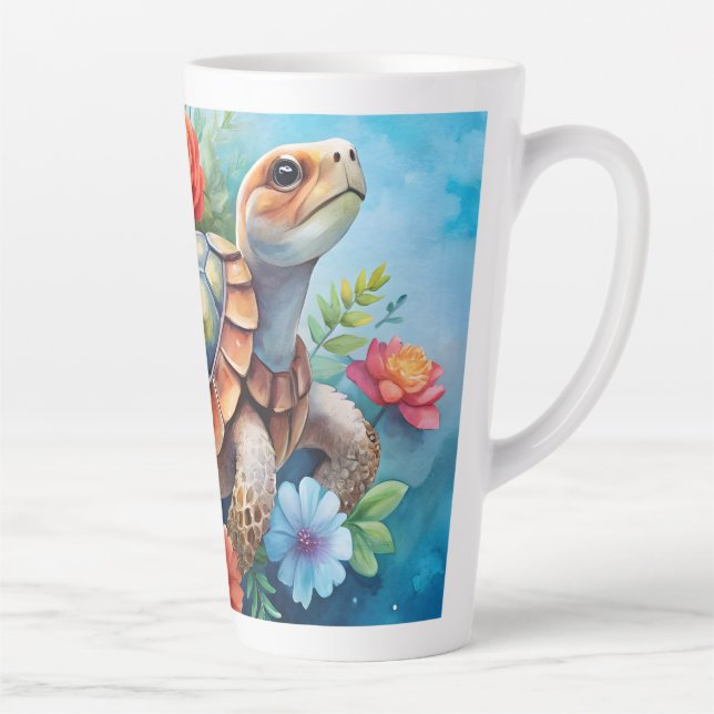 Caneca De Café Latte Tartaruga Floral (Direita)