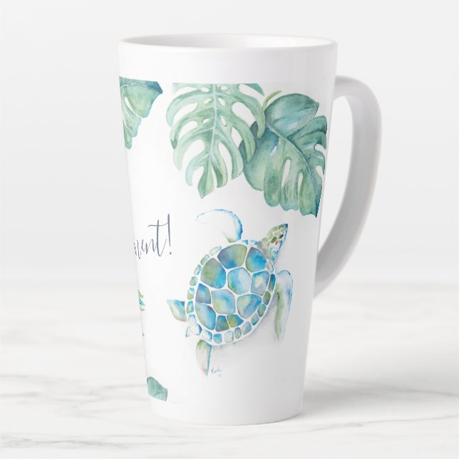 Caneca De Café Latte Tartaruga Tropical Alta Azul-Cor-De-Água-Maruca (Ângulo direito)