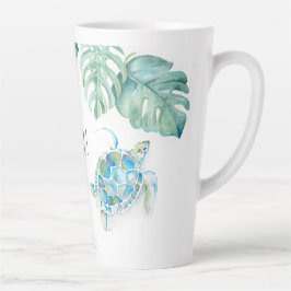 Caneca De Café Latte Tartaruga Tropical Alta Azul-Cor-De-Água-Maruca