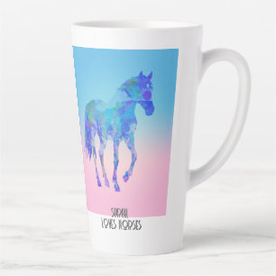 Caneca De Café Latte tarte azul-rosa-cavalo