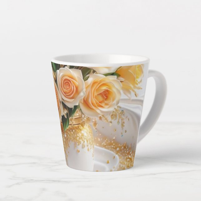 Caneca De Café Latte Tasse latte Fleurs (Ângulo direito)