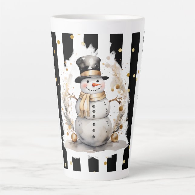 Caneca De Café Latte Tasse Latte Groß Snowman and Stripes Var01 (Frente)