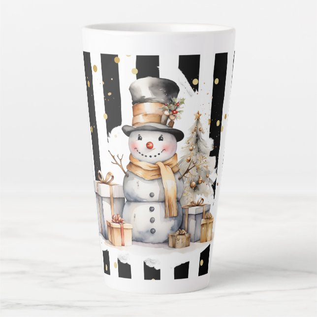 Caneca De Café Latte Tasse Latte Groß Snowman and Stripes Var05 (Frente)