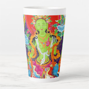 Caneca De Café Latte Tattoo vibrante do deus Tara verde da thangka tibe
