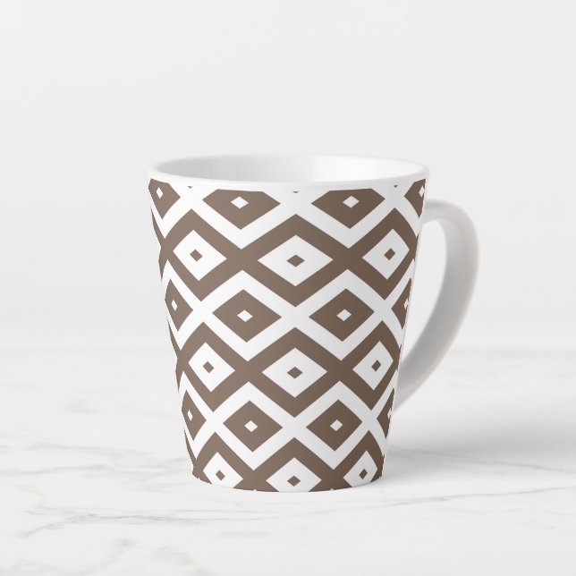 Caneca De Café Latte Taupe brown and white diamond pattern (Ângulo direito)
