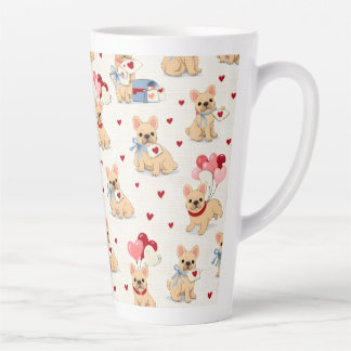 Caneca De Café Latte Taza adorable de Bulldog Francés con corazones.