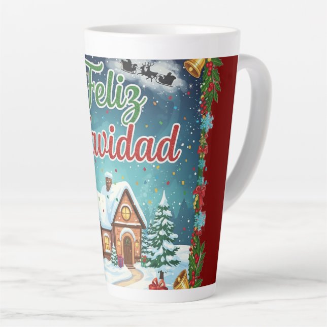 Caneca De Café Latte Taza Café Latte de Navidad – Feliz Navidad con Cas (Ângulo direito)