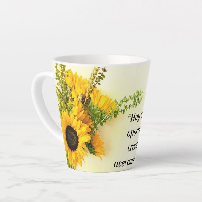 Caneca De Café Latte Taza de porcelana diseño de girasol y frace  (Ângulo esquerdo)