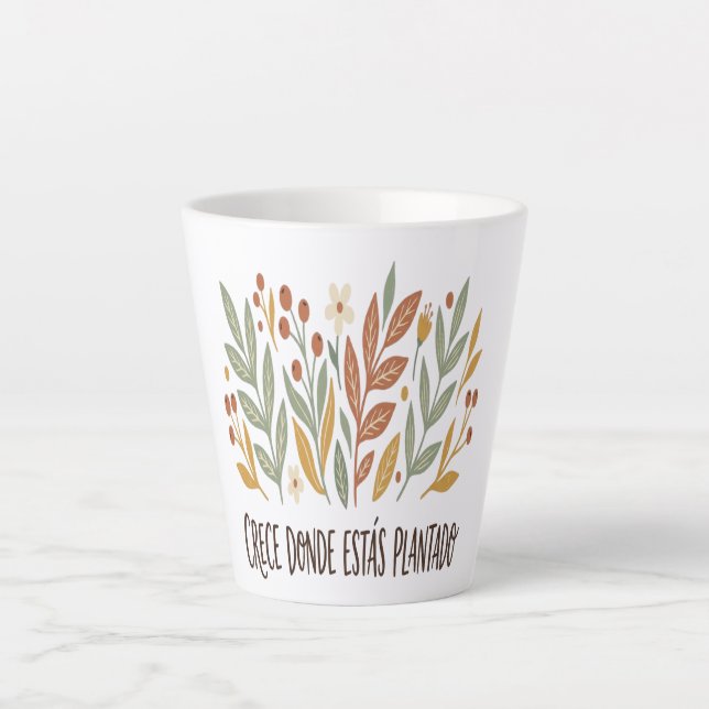 Caneca De Café Latte Taza Latte Motivacional Flores Boho (Frente)