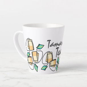 Caneca De Café Latte Teabags de Hora do Chá Personalize seu Nome