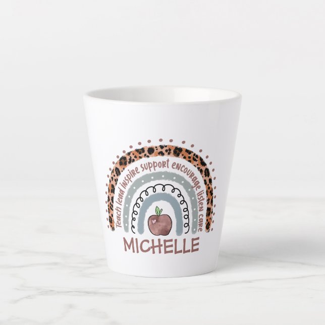 Caneca De Café Latte Teacher Core Values Rainbow (Frente)