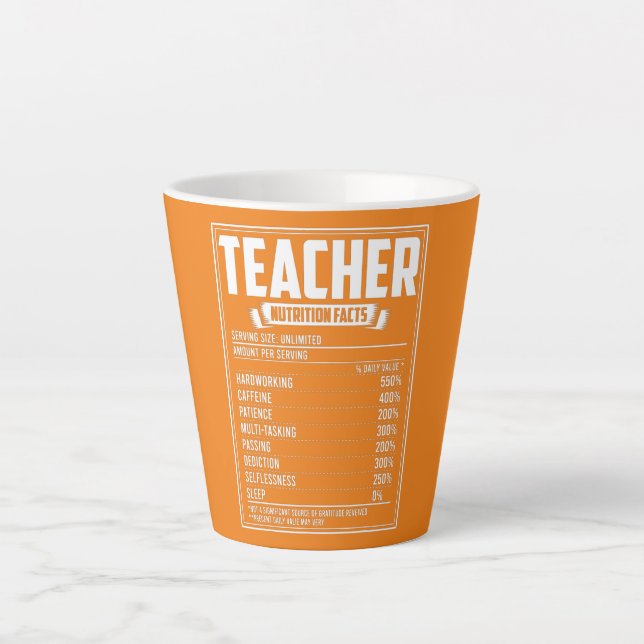Caneca De Café Latte Teacher Nutrition Facts  (Frente)