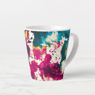 Caneca De Café Latte Teal de pintura e magenta com Abstrato colorida