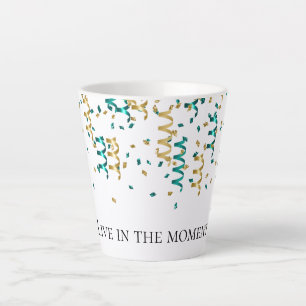 Caneca De Café Latte Teal Dourada Confetti
