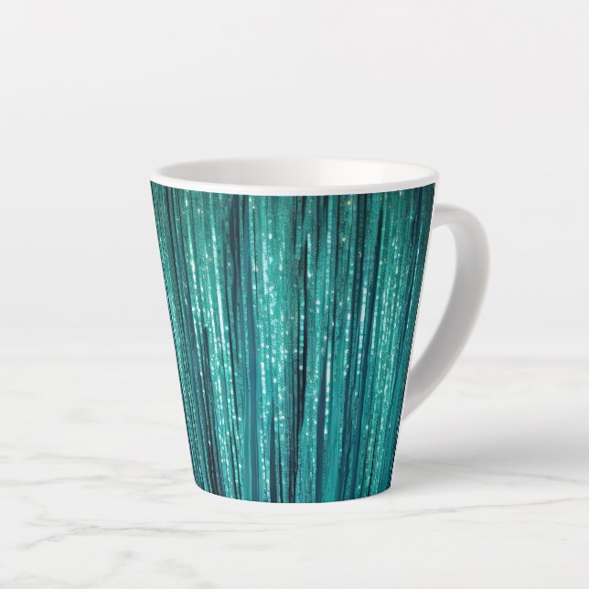 Caneca De Café Latte Teal Pine Green Tinsel Natal (Ângulo direito)