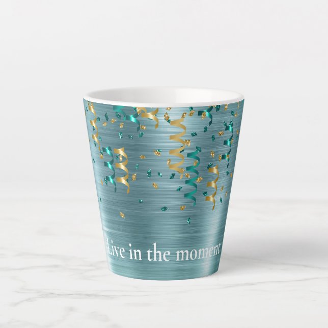 Caneca De Café Latte Teal Verde Dourado Confetti (Frente)
